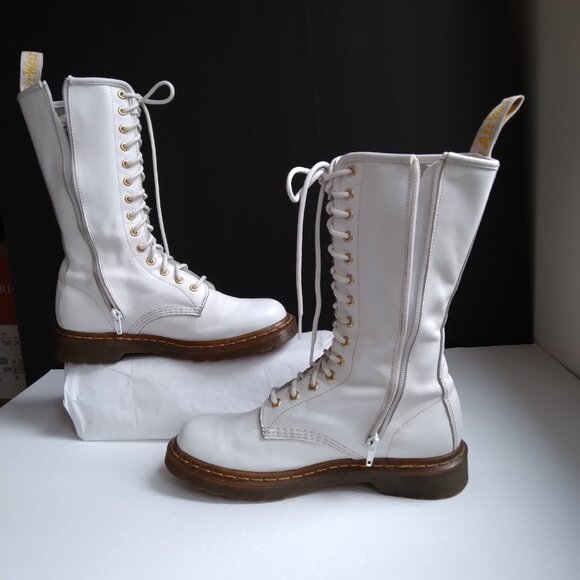 Vintage Dr Martens White Leather 'Deathmoth' Garden 14 Eyelet Zip Boot US Sz 9 - Picture 8 of 16